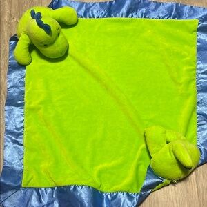 Green Dinosaur Baby Blanket with Blue Trim
